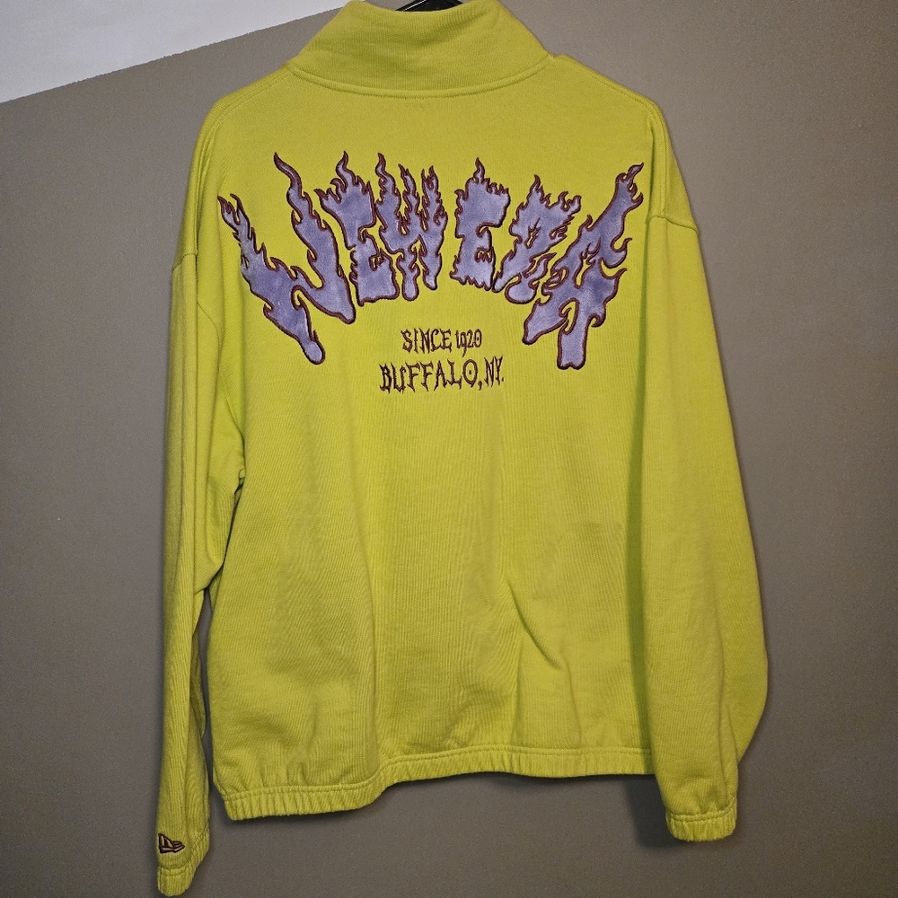 Rare New Era Mens Yellow 1/4 Zip Sweatshirt Flame Logo Back Size Medium Buffalo